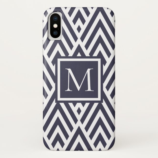 Coques Case-Mate iPhone Motif Diamond de flèche Monogram bleu marine tenda (Dos)