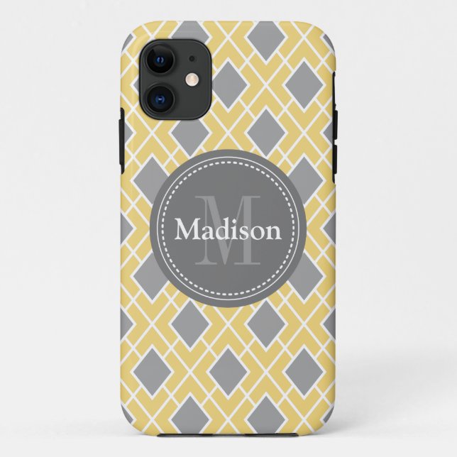 Coques Case-Mate iPhone Motif Diamond Gris Jaune Moderne (Dos)
