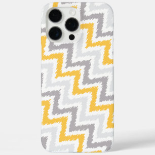 Coques iPhone 16 Pro Max Motif d'Ikat de la diagonale grise et jaune