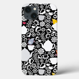Etui iPhone 13 Motif d'oiseaux et de tasses