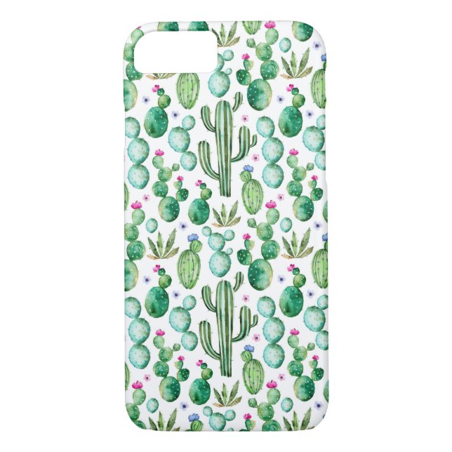 Coques Case-Mate iPhone Motif d'usines de cactus d'aquarelle (Dos)