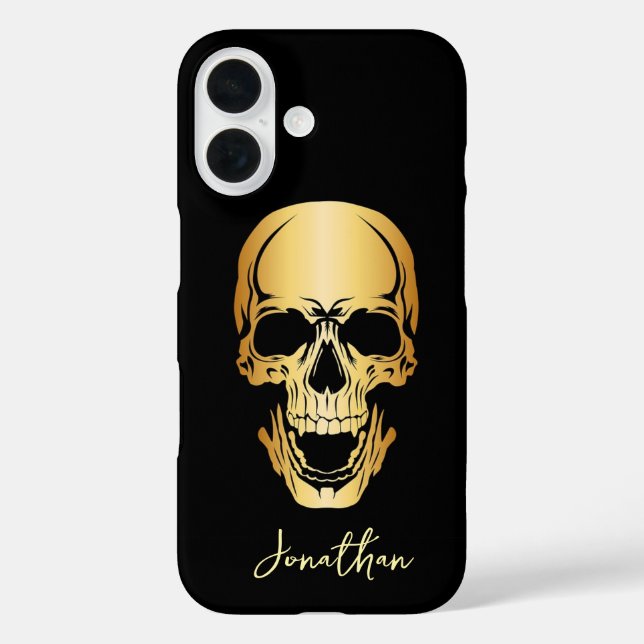 Coques Case-Mate iPhone Motif Edgy Black & Gold Skull Nom personnalisé (Verso)