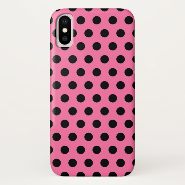 Coques Case-Mate iPhone Motif élégant à points Polka noirs sur rose (Dos)