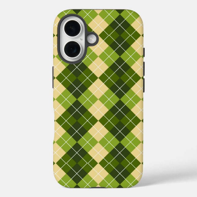 Coques Case-Mate iPhone Motif élégant Argyle en losange vert et jaune (Verso)