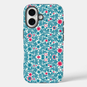 Coque Pour iPhone 16 Motif élégant de feuillage sarcelle et magenta