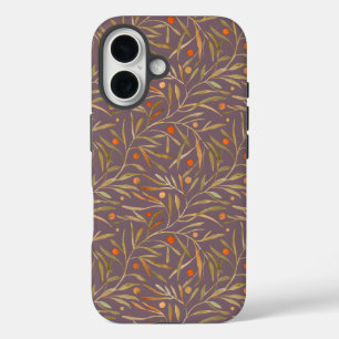 Coque Pour iPhone 16 Motif élégant de feuille à l'aquarelle  Fond viole