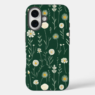Coque Pour iPhone 16 Motif élégant de fleurs sauvages sur fond vert fon