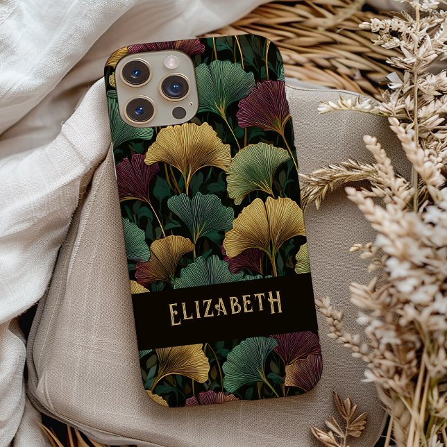 Coques Case-Mate iPhone Motif élégant de Ginkgo Monogramme de nom Tons de  (Créateur téléchargé)