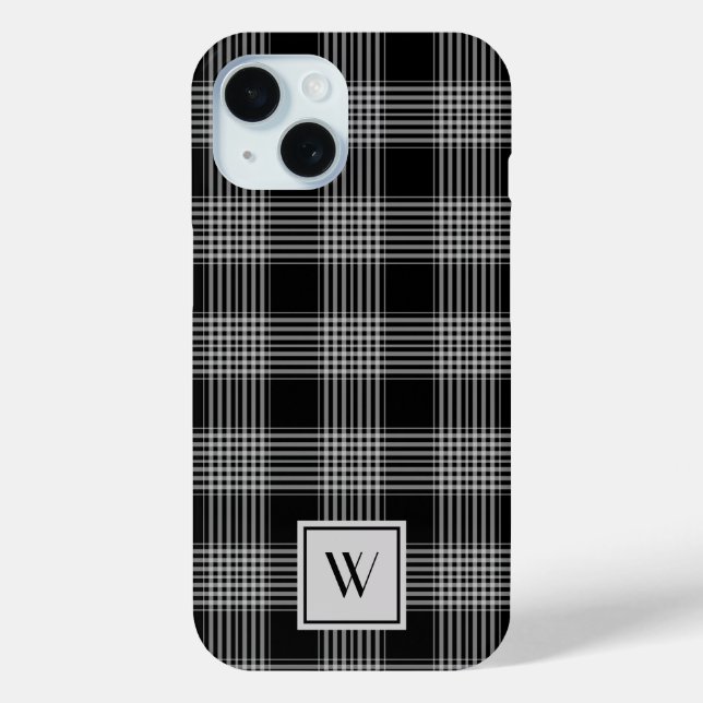 Coques Case-Mate iPhone Motif élégant de monogramme à carreaux noir et bla (Verso)