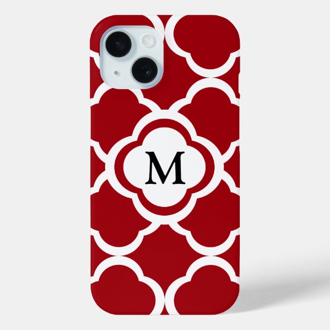 Coques Case-Mate iPhone Motif élégant de monogramme bordeaux (Verso)