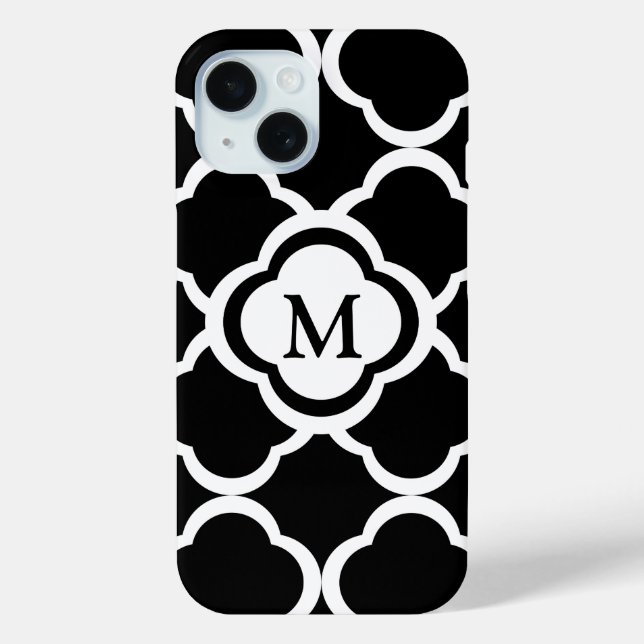 Coques Case-Mate iPhone Motif élégant de monogramme noir et blanc (Verso)