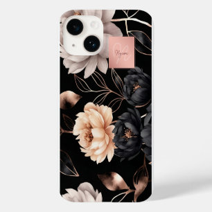 Coque Case-Mate iPhone Motif élégant de roses florales noires avec monogr