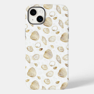Coque Case-Mate iPhone Motif élégant Gold White Seashells