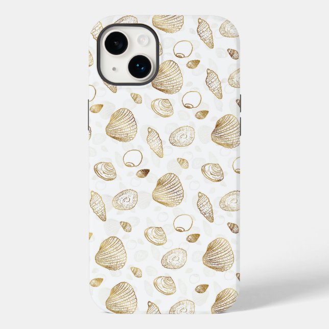 Coques Case-Mate iPhone Motif élégant Gold White Seashells (Verso)
