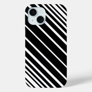 Coque Pour iPhone 15 Motif élégant noir et blanc rayures diagonales