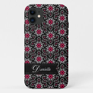 Coque iPhone 11 Motif élégant rose+noir étoiles