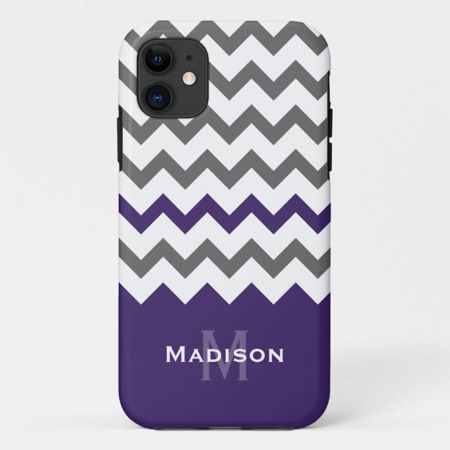 Coques Case-Mate iPhone Motif élégant violet et gris Chevron (Dos)