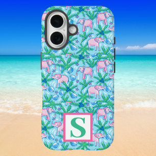 Coque Pour iPhone 16 Motif éléphant élégant Monogramme personnalisé