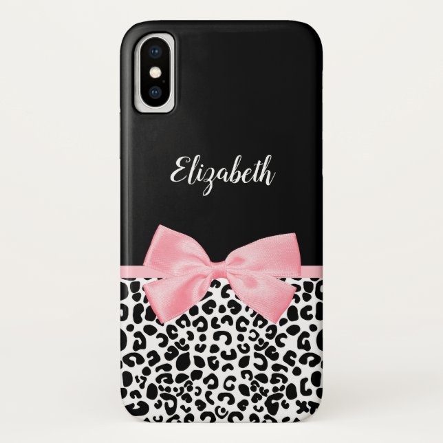 Coques Case-Mate iPhone Motif Empreinte de léopard noir blanc rose pâle (Dos)