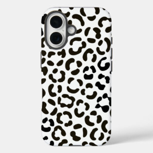 Coque Pour iPhone 16 Motif Empreinte de léopard noir et blanc tendance