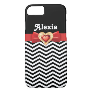 Case-Mate iPhone Case Motif en chevron blanc noir avec arc rouge et bijo