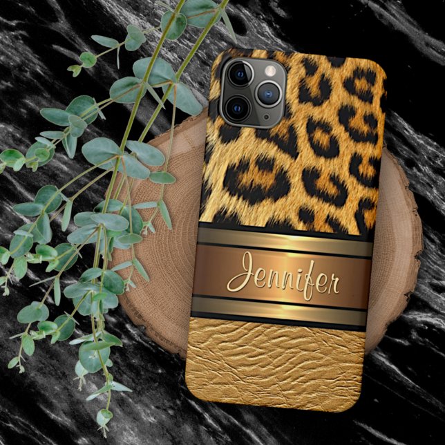 Coques Case-Mate iPhone Motif en cuir d'or Faux Leopard personnalisé (Créateur téléchargé)