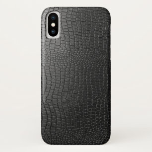 Coque iPhone X Motif en cuir noir Faux Snakeskin