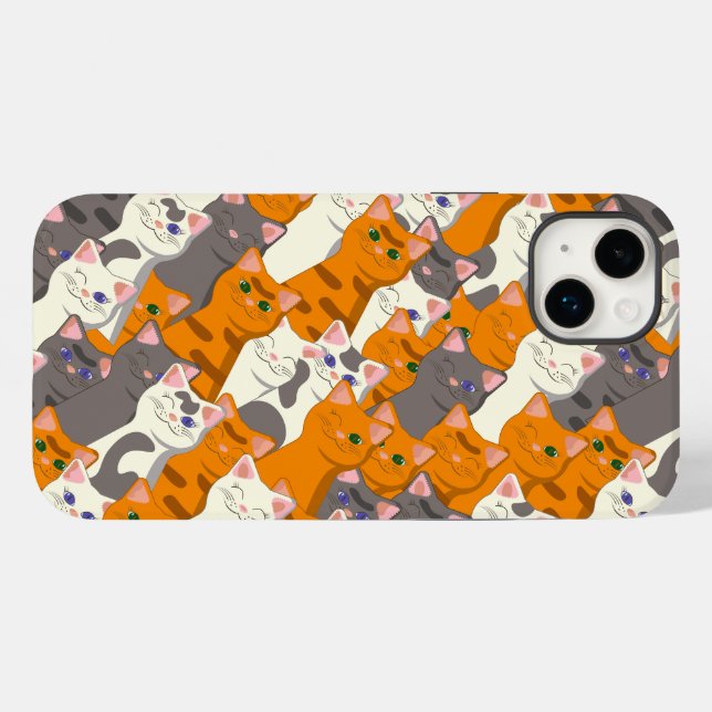 Coques Case-Mate iPhone Motif en diagonale du chat noir blanc gingembre (Verso (horizontal))