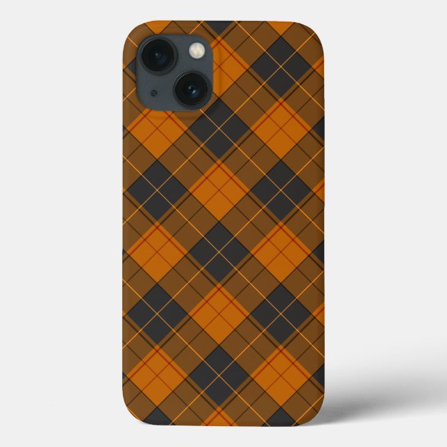 Coques Case-Mate iPhone Motif en diagonale tartan simple en orange foncé (Verso)
