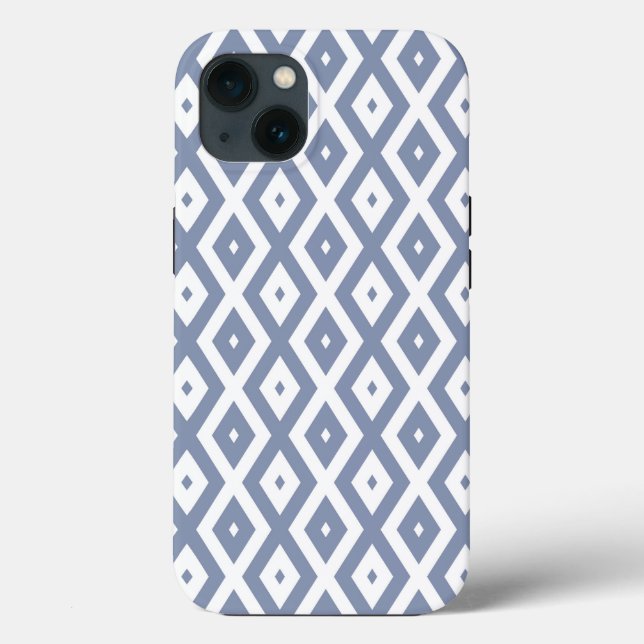 Coques Case-Mate iPhone Motif en diamant bleu gris et blanc Coque-Mate iPh (Verso)