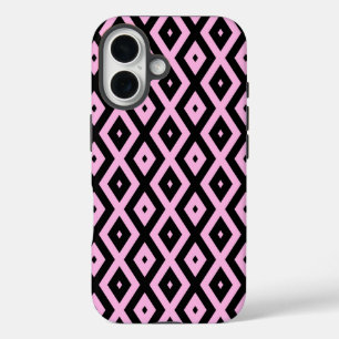 Coque Pour iPhone 16 Motif en diamant rose pâle et noir