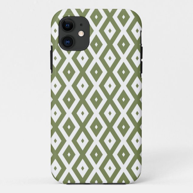 Coques Case-Mate iPhone Motif en diamant vert et blanc (Dos)