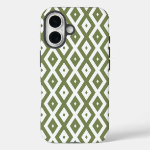 Coque Pour iPhone 16 Motif en diamant vert olive et blanc