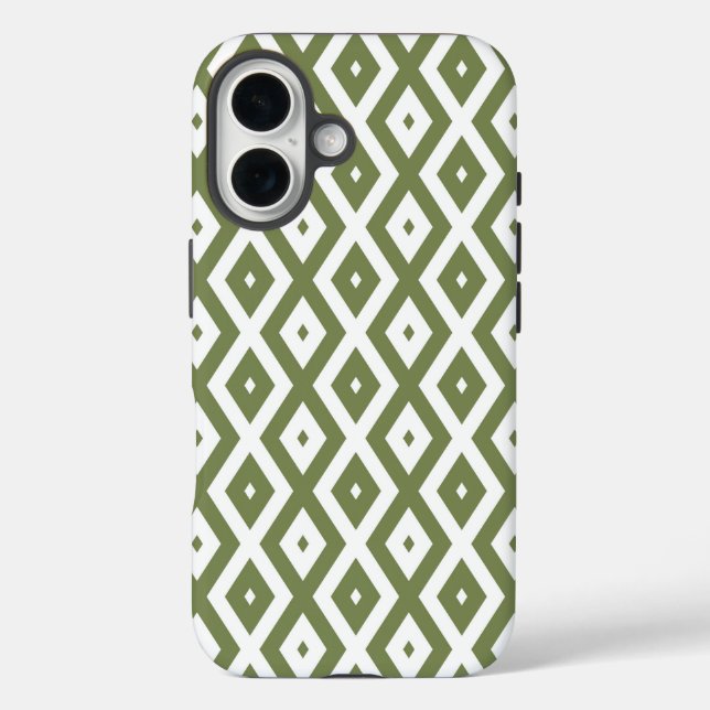 Coques Case-Mate iPhone Motif en diamant vert olive et blanc (Verso)