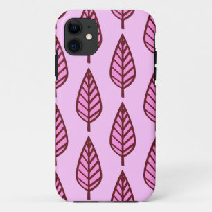 Coque iPhone 11 Motif en feuille de hêtre - rose et bordeaux