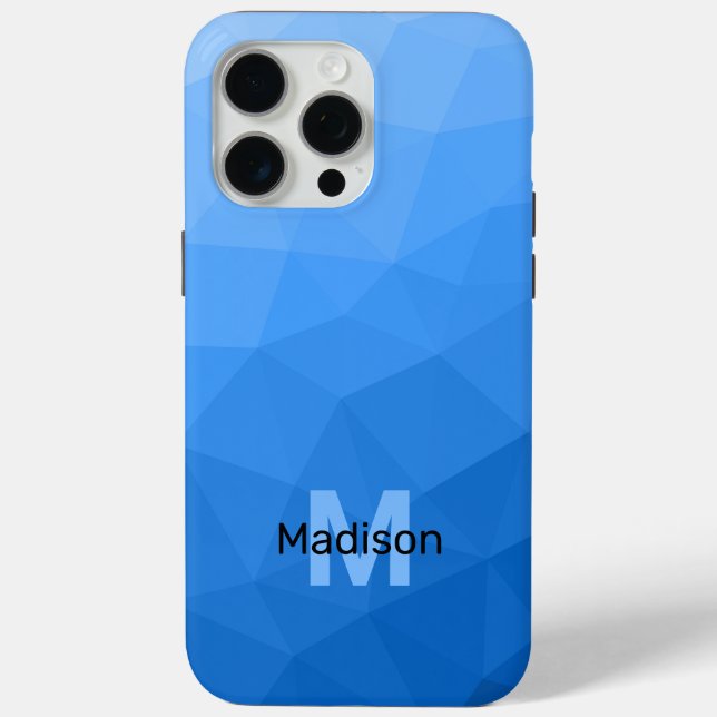 Coques Case-Mate iPhone Motif en maille géométrique ombré bleu clair Monog (Verso)