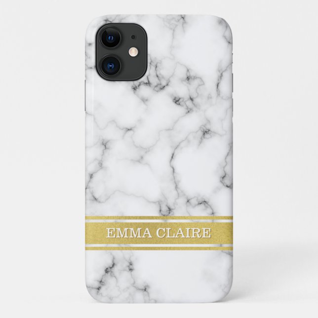 Coques Case-Mate iPhone Motif en marbre avec plaque de nom or (Dos)