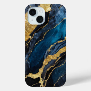 Coque Case-Mate iPhone Motif en marbre bleu avec or