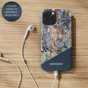 Coque Case-Mate iPhone Motif en marbre bleu foncé Tan noir Faux