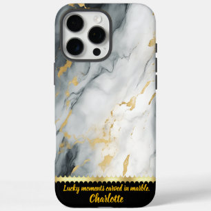 Coque iPhone 16 Pro Max Motif en marbre élégant aux accents dorés en gris