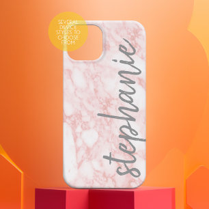 Coque Case-Mate iPhone Motif en marbre tendance avec nom rose or gris gri