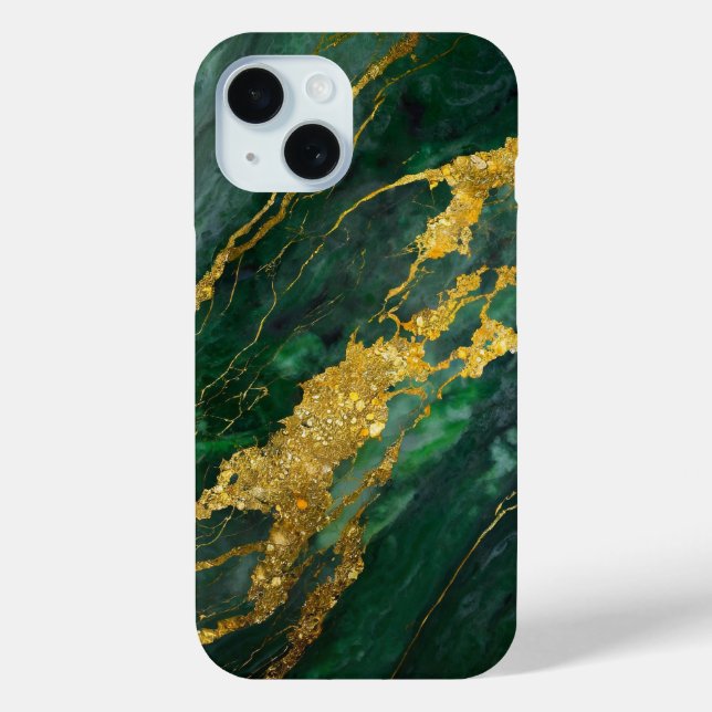 Coques Case-Mate iPhone Motif en marbre vert avec or (Verso)