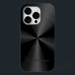 Coque Pour iPhone 14 Pro Motif en métal noir en acier inoxydable Look 3<br><div class="desc">Un motif métallique brillant noir en acier inoxydable. monogramme personnalisé et optionnel. C'est une image de motif en acier inoxydable et non de métal réel. Disponible sur d'autres produits</div>