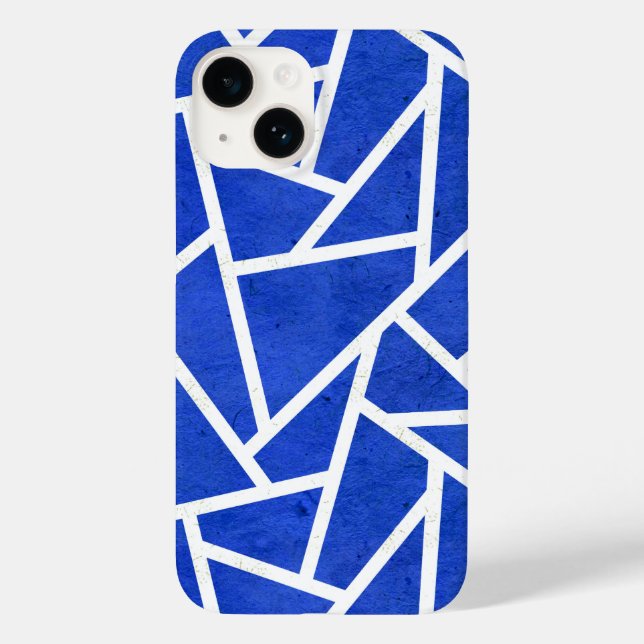 Coques Case-Mate iPhone Motif en mosaïque bleue et blanche (Verso)