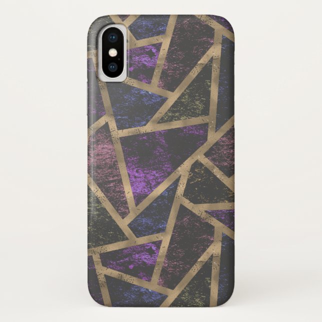 Coques Case-Mate iPhone Motif en mosaïque violet et or (Dos)