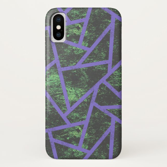 Coques Case-Mate iPhone Motif en mosaïque violet et verte (Dos)