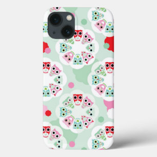 Etui iPhone 13 motif en pastel d'arrière - plan de hibou de fleur