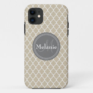 Coques Pour iPhone Motif en treillis marocain blanc beige monogramme