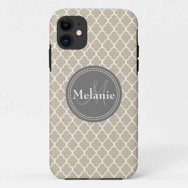 Coques Case-Mate iPhone Motif en treillis marocain blanc beige monogramme (Dos)