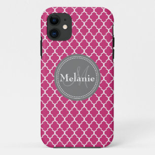 Coque Case-Mate iPhone Motif en treillis marocain rose chaud monogramme